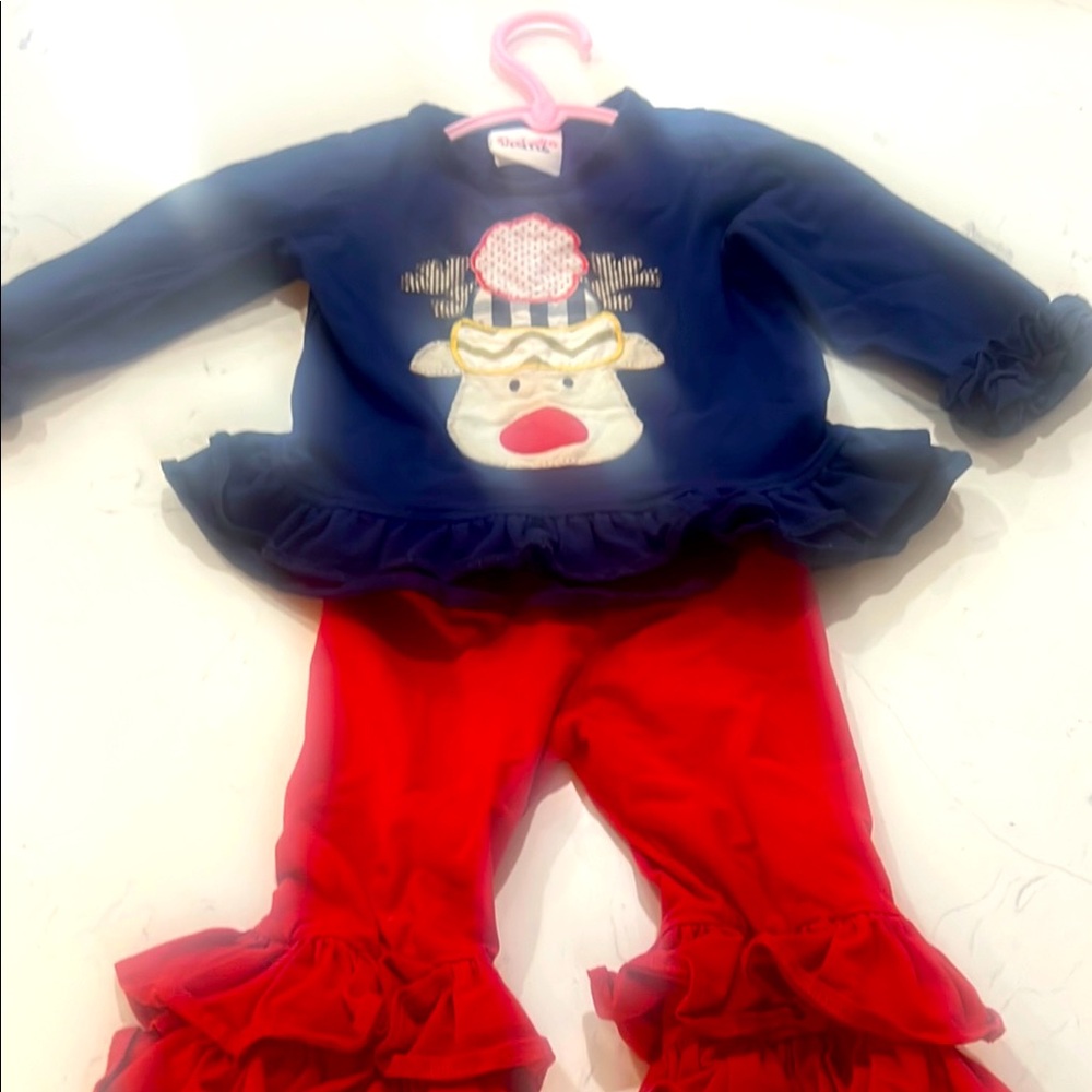 Navy and red Christmas reindeer Cotton Baby Outfit